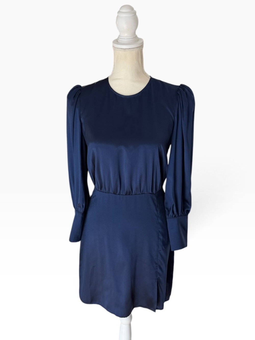 Reformation Cairo Silk Dress Size 6 Navy Long Sleeve Mini Dress NWT